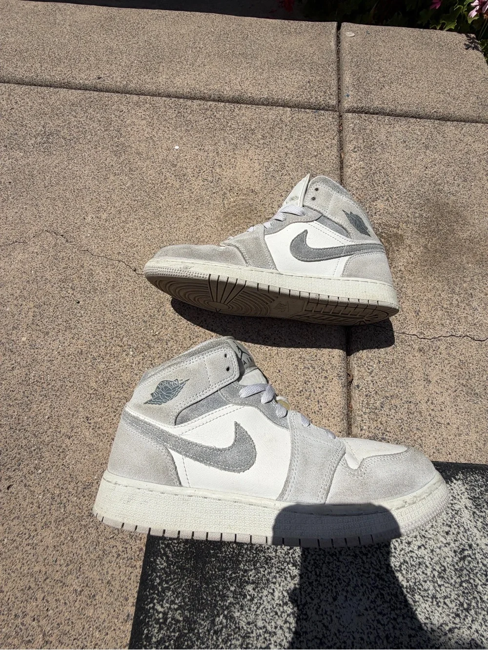 Nike Air Jordan 1 Mid White & Light Gray Suede Men's Sneakers